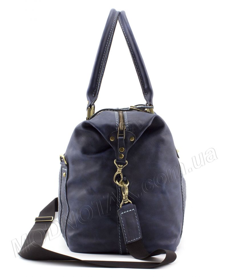 Сумка дорожня з італійської вінтажной шкіри синього кольору - Travel Leather Bag (11010)
