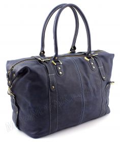 Сумка дорожная из итальянской винтажной кожи синего цвета - Italian Leather Travel Bag (11010)