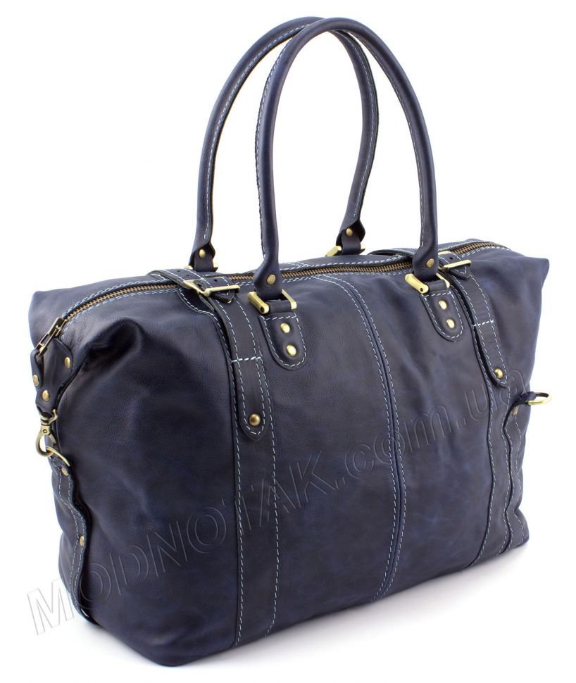 Сумка дорожня з італійської вінтажной шкіри синього кольору - Travel Leather Bag (11010)