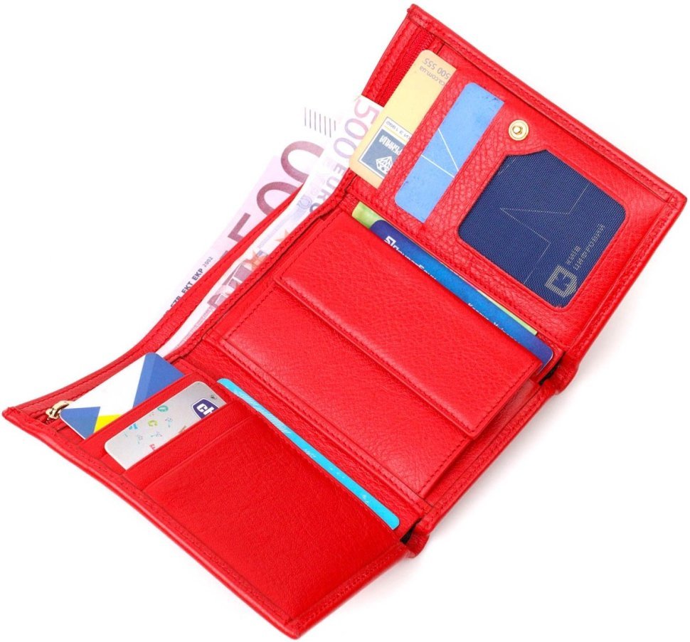 Червоний жіночий гаманець у три складення з натуральної шкіри Tony Bellucci (2422038)