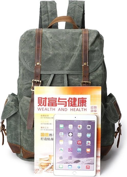 Текстильный рюкзак зеленого цвета большого размера Vintage (20056)