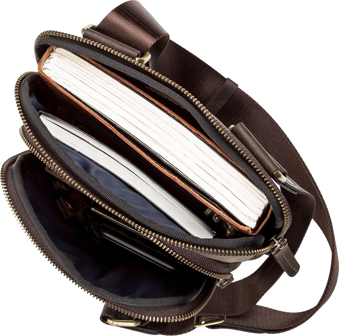 Оригинальная винтажная мужская сумка из кожи крейзи хорс в коричневом цвете SHVIGEL (11091)
