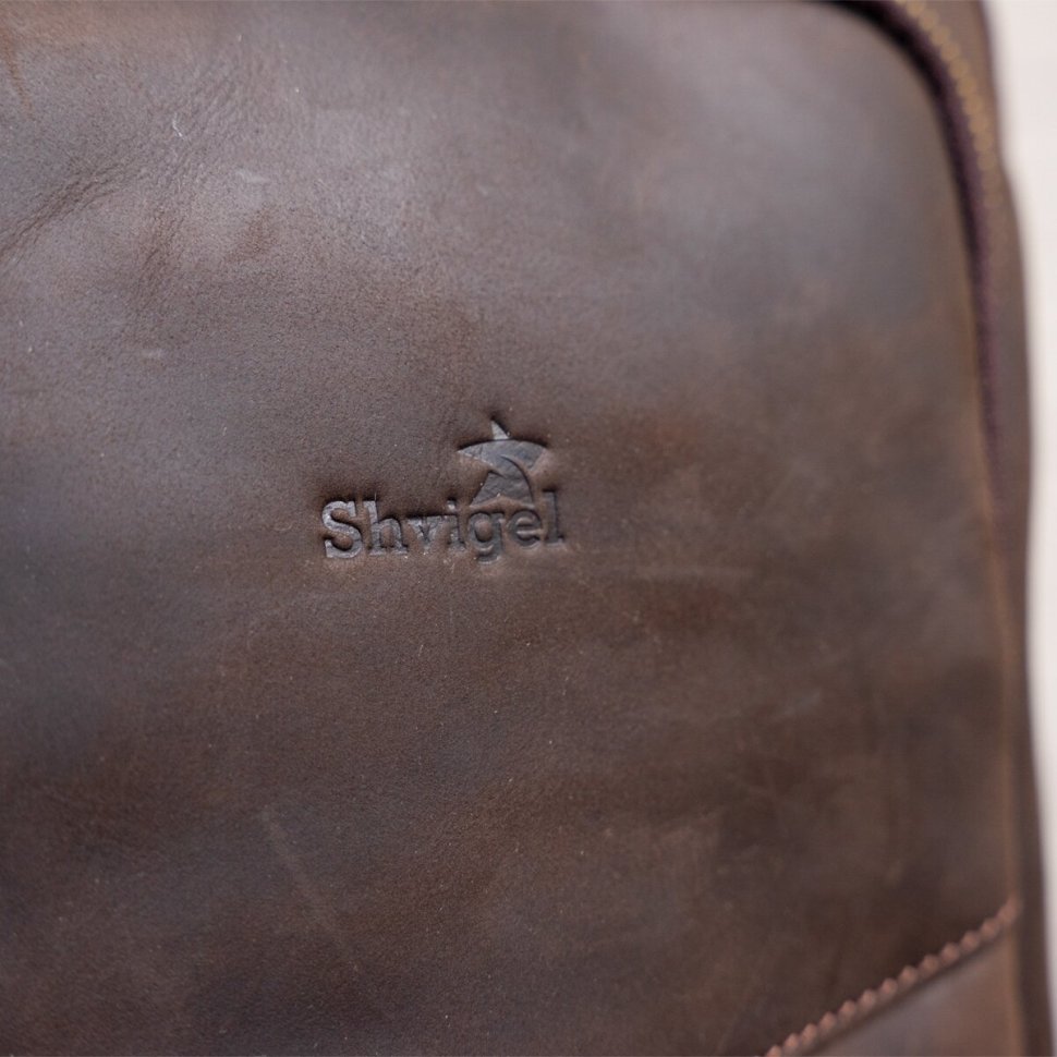 Оригінальна вінтажна чоловіча сумка зі шкіри крейзі хорс у коричневому кольорі SHVIGEL (11091)