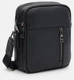 Мужская сумка планшет через плечо из качественной кожи Borsa Leather 104555 черная