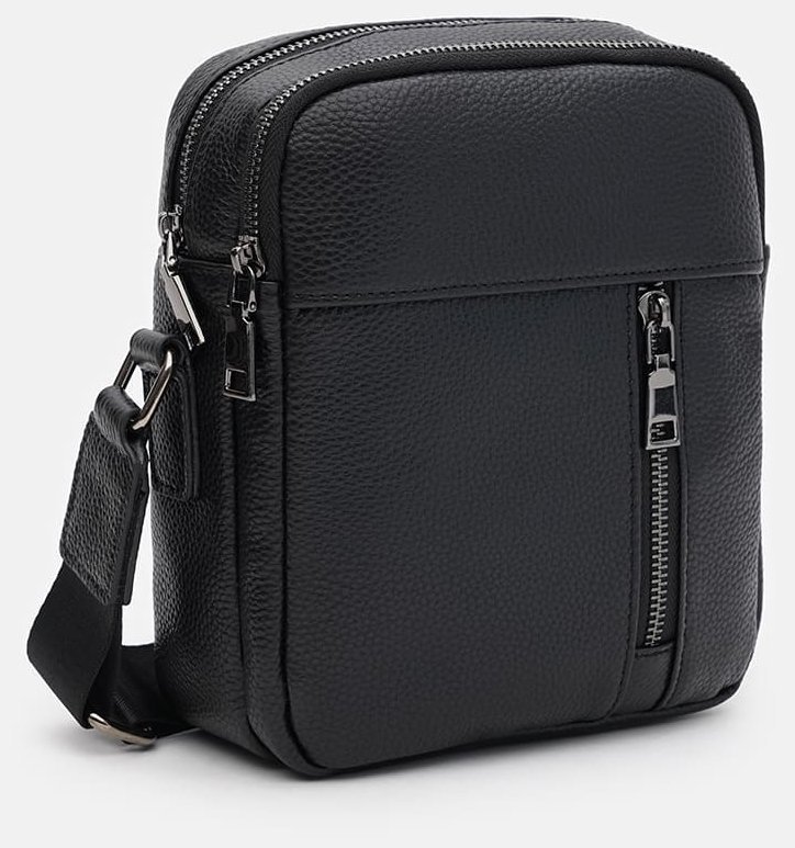 Мужская сумка планшет через плечо из качественной кожи Borsa Leather 104555 черная modnotak фото №2