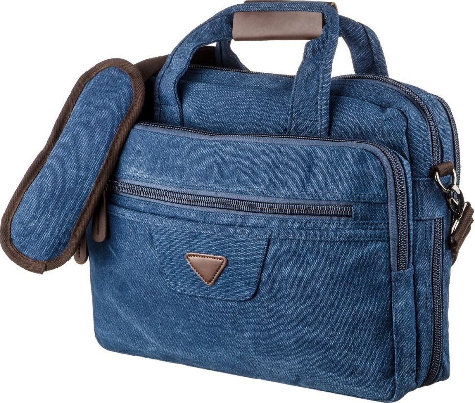 Синяя сумка для ноутбука из текстиля на два отделения Vintage (20179)
