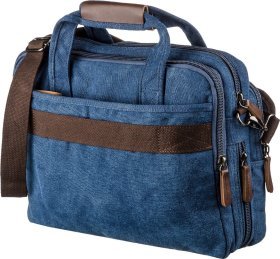 Синя сумка для ноутбука з текстилю на два відділення Vintage (20179)