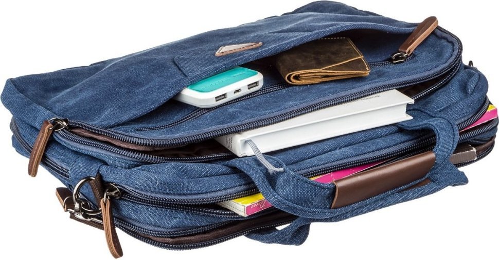 Синяя сумка для ноутбука из текстиля на два отделения Vintage (20179) modnotak фото №3