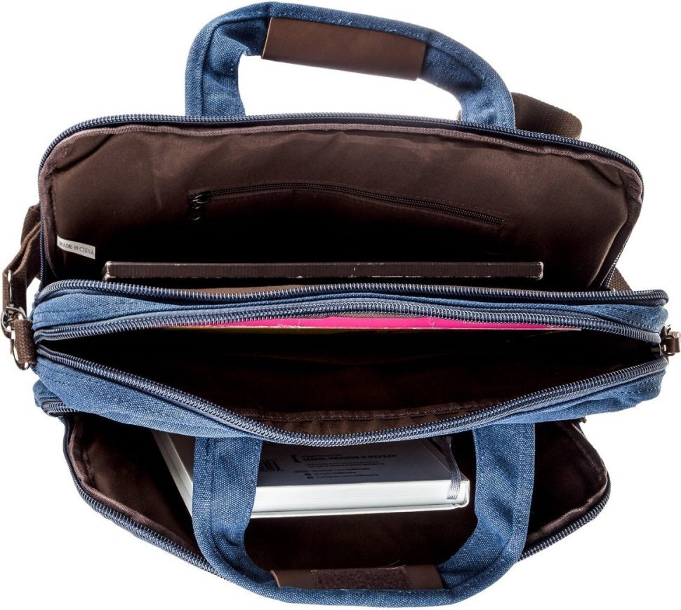 Синяя сумка для ноутбука из текстиля на два отделения Vintage (20179) modnotak фото №4