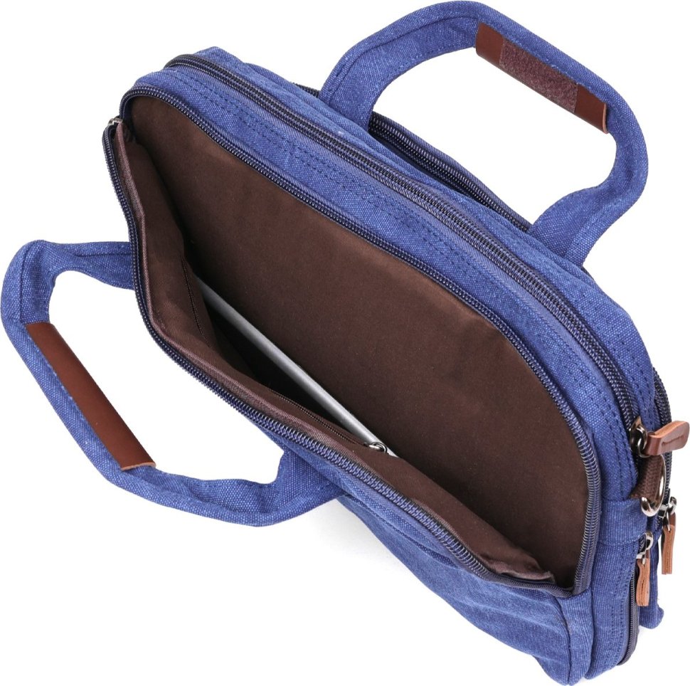 Синяя сумка для ноутбука из текстиля на два отделения Vintage (20179) modnotak фото №7