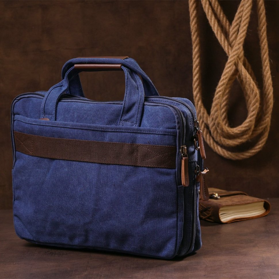 Синяя сумка для ноутбука из текстиля на два отделения Vintage (20179)
