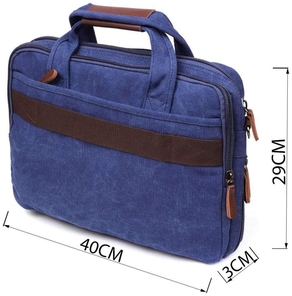 Синяя сумка для ноутбука из текстиля на два отделения Vintage (20179) modnotak фото №11