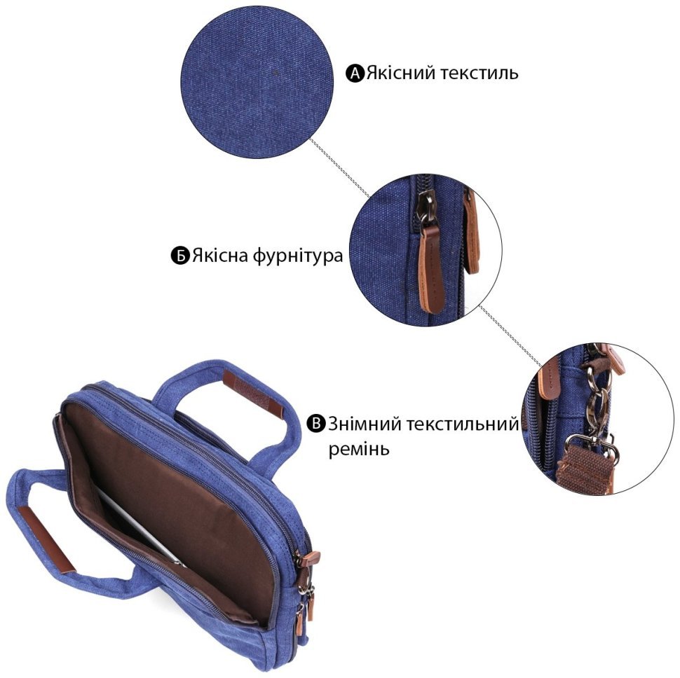 Синяя сумка для ноутбука из текстиля на два отделения Vintage (20179) modnotak фото №12