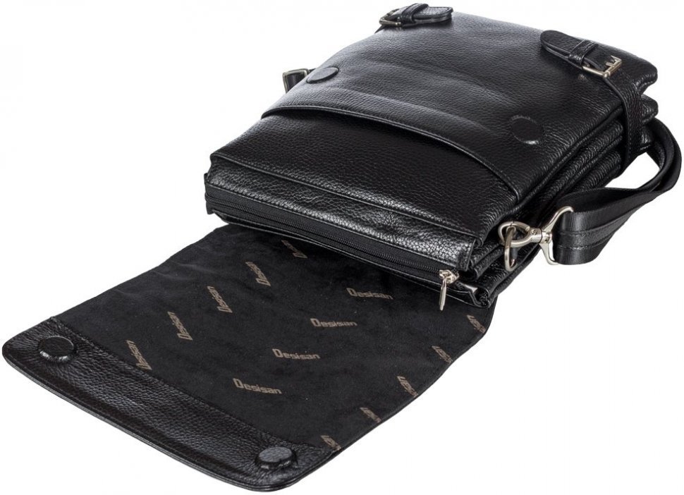 Багатофункціональна чоловіча сумка-планшет з натуральної шкіри чорного забарвлення DESISAN (19193)