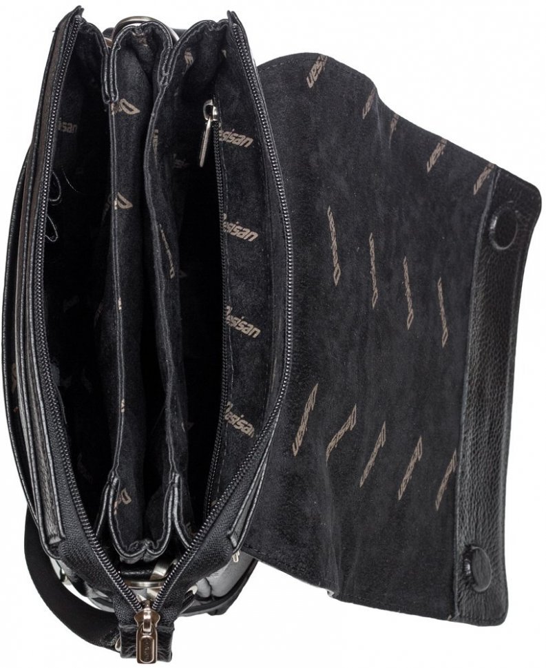 Багатофункціональна чоловіча сумка-планшет з натуральної шкіри чорного забарвлення DESISAN (19193)