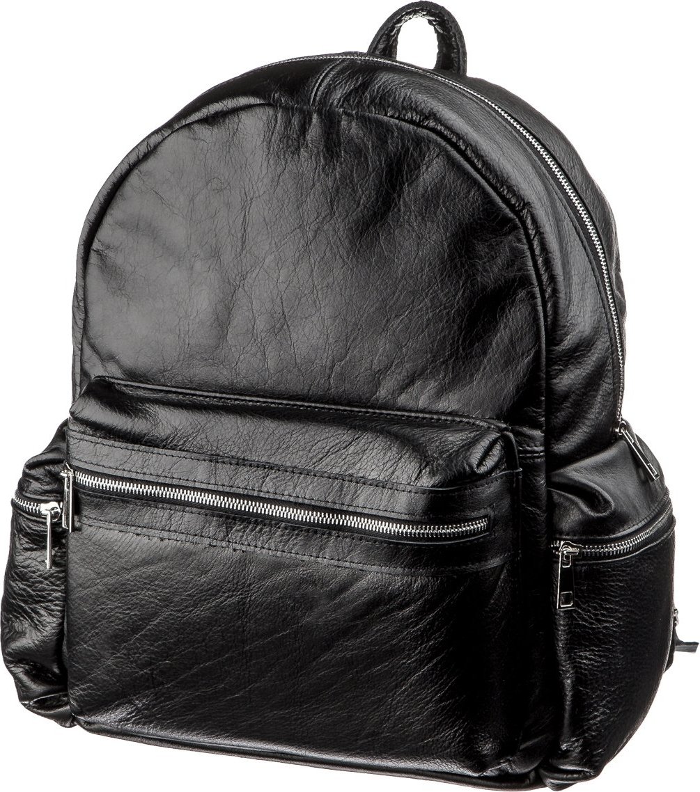 Универсальный кожаный рюкзак черного цвета в среднем размере SHVIGEL (11260)