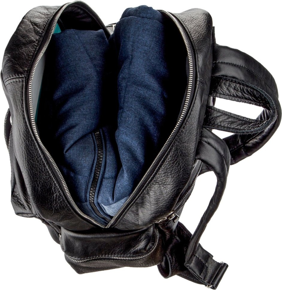 Універсальний шкіряний рюкзак чорного кольору в середньому розмірі SHVIGEL (11260)