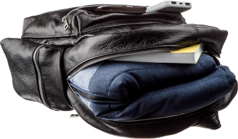 Універсальний шкіряний рюкзак чорного кольору в середньому розмірі SHVIGEL (11260)