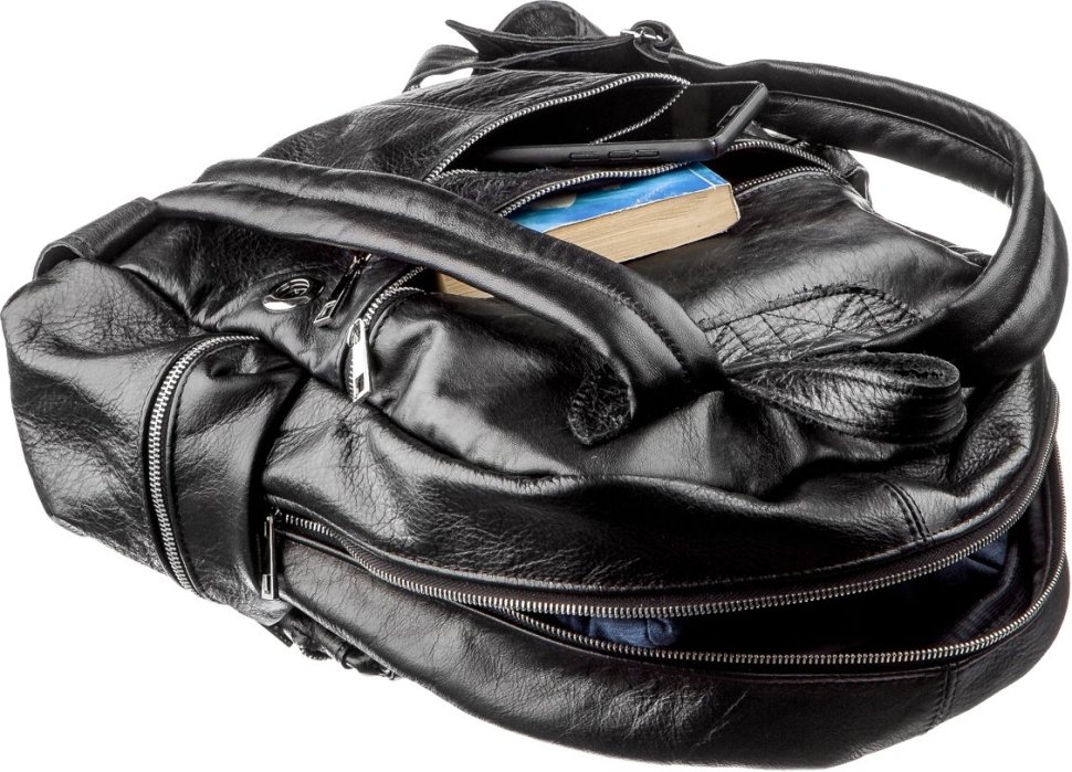 Универсальный кожаный рюкзак черного цвета в среднем размере SHVIGEL (11260)