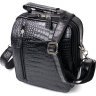 Черная мужская сумка-барсетка с ручкой из фактурной кожи под крокодила KARYA (2420941) - 1