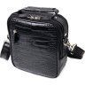 Черная мужская сумка-барсетка с ручкой из фактурной кожи под крокодила KARYA (2420941) - 2