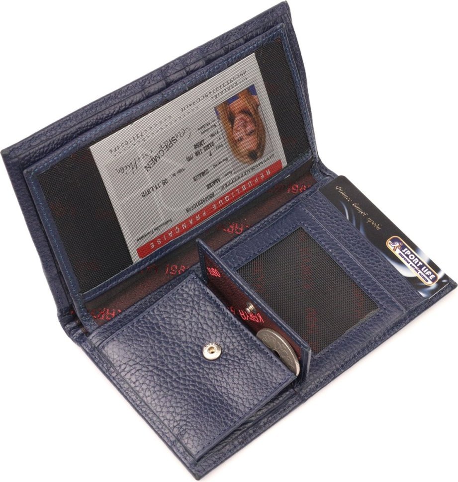 Синій чоловічий гаманець з натуральної шкіри без застки KARYA (2421141)