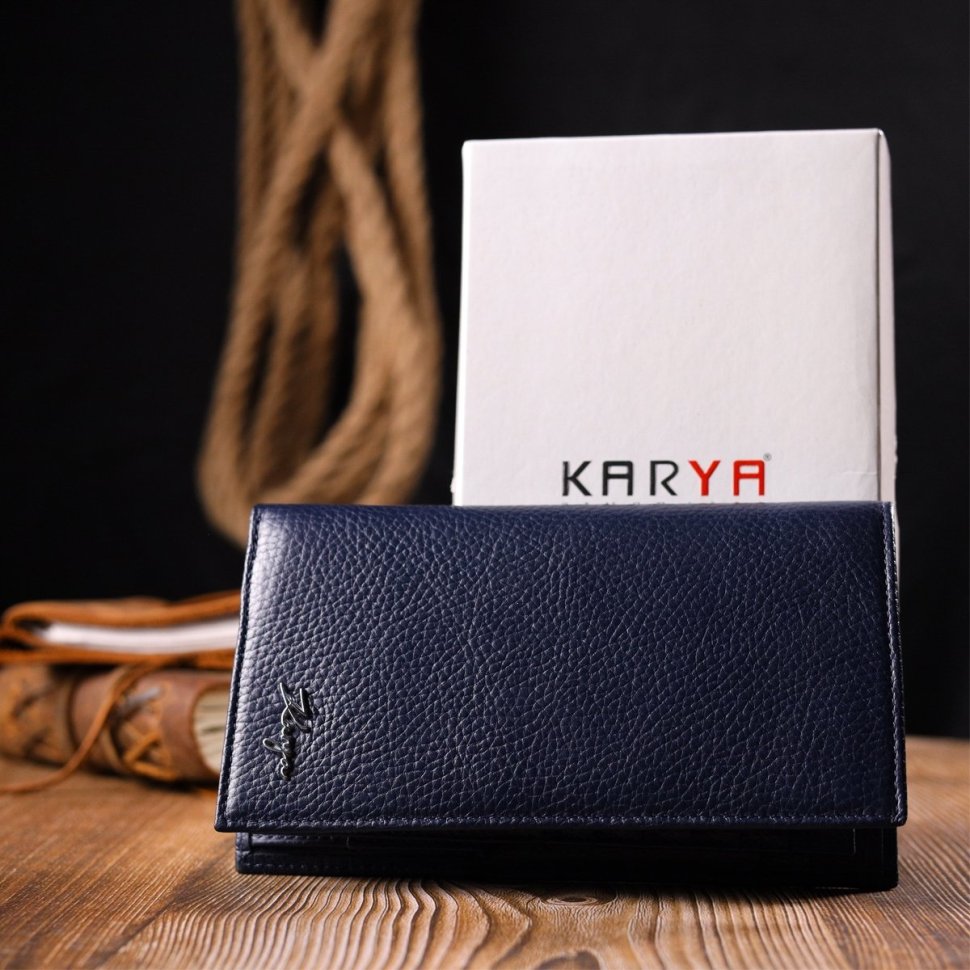 Синий мужской бумажник из натуральной кожи без засткжки KARYA (2421141)