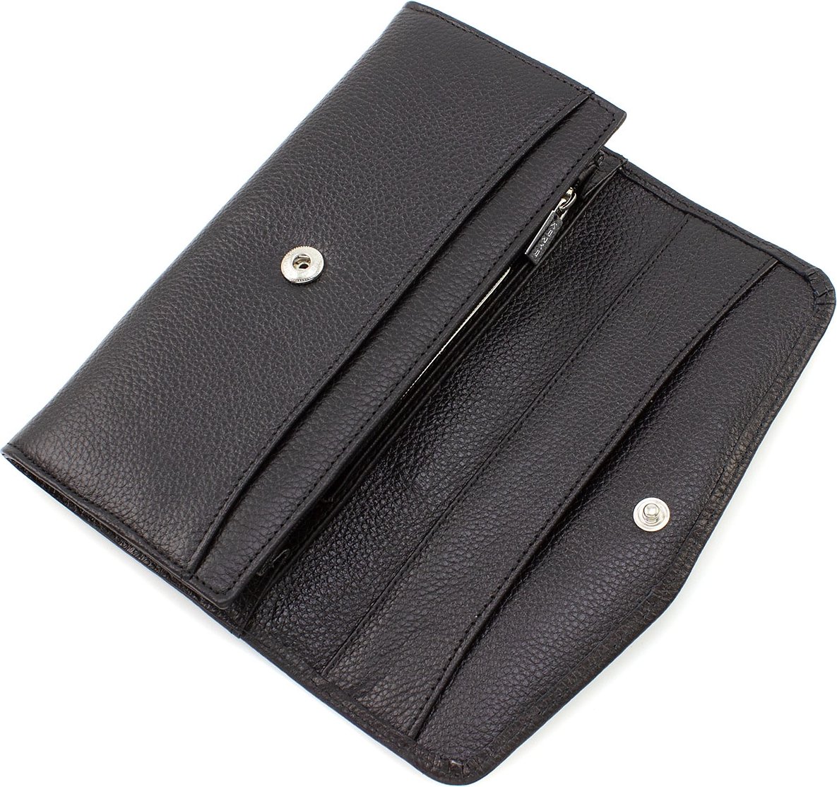 Кожаный кошелек из черной зернистой кожи с клапаном на кнопке KARYA (21066)