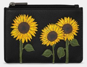Жіночий шкіряний гаманець Yoshi Y1321 (чорний з принтом соняшника) 94955