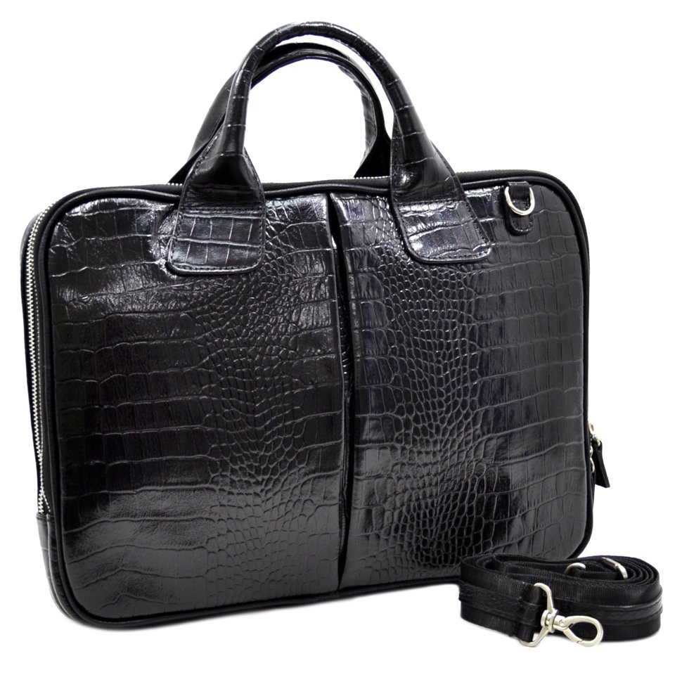 Деловая стильная сумка из кожи под фактуру крокодила - DESISAN (11591)