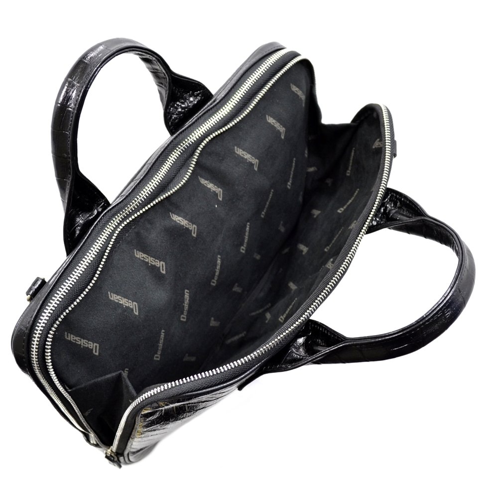 Ділова стильна сумка зі шкіри під фактуру крокодила - DESISAN (11591)