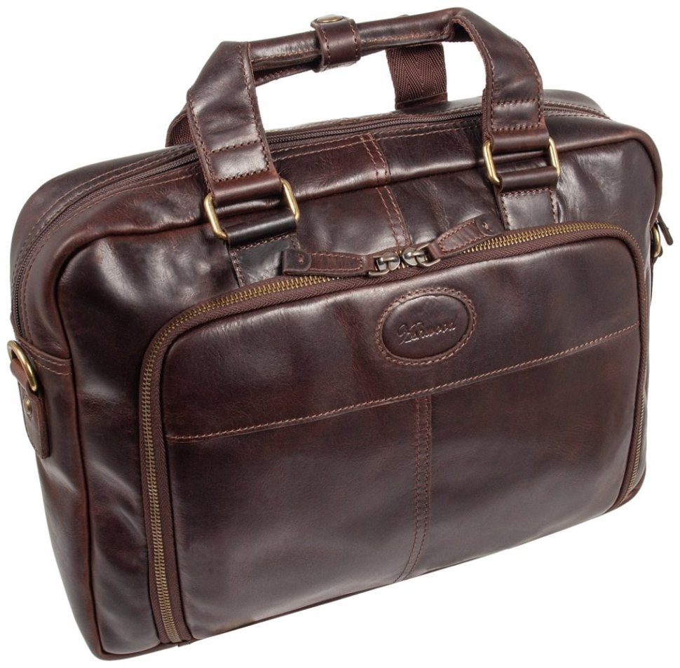 Деловая мужская сумка из натуральной винтажной кожи для ноутбука до 14" Ashwood коричневого цвета 95455 modnotak фото №2