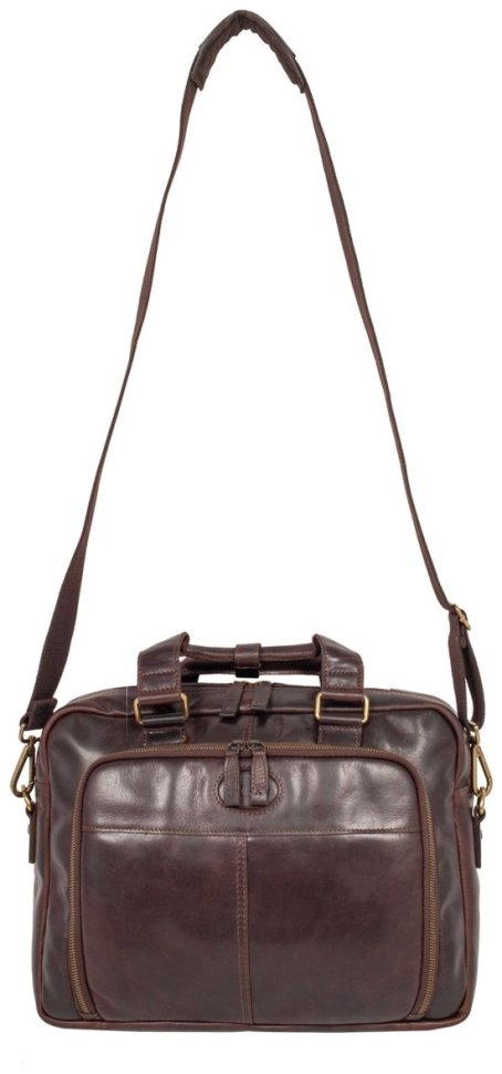 Деловая мужская сумка из натуральной винтажной кожи для ноутбука до 14" Ashwood коричневого цвета 95455 modnotak фото №6