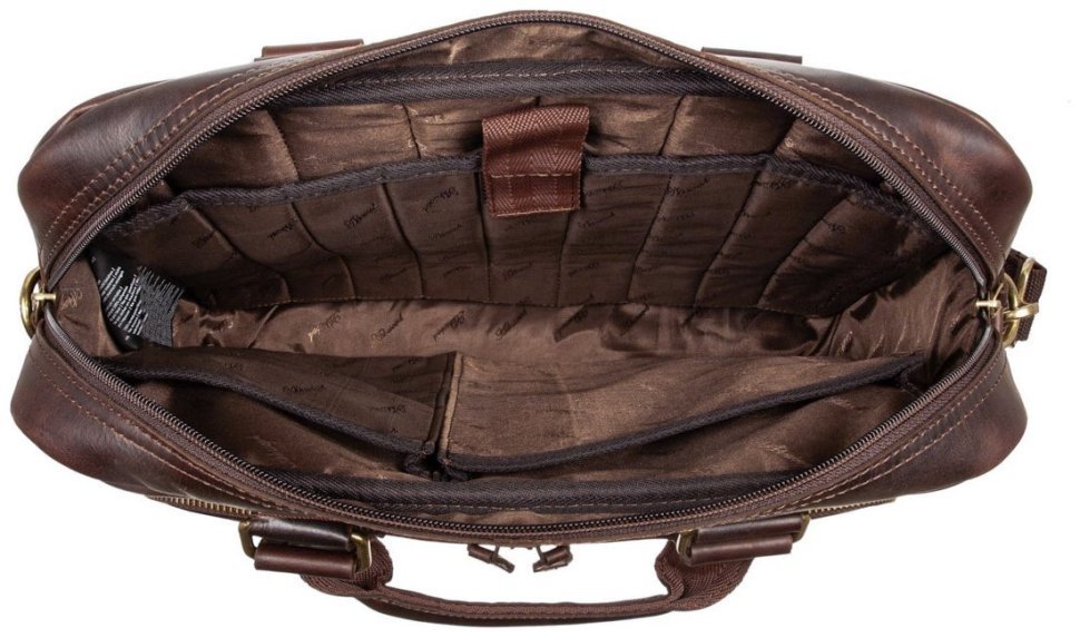 Деловая мужская сумка из натуральной винтажной кожи для ноутбука до 14" Ashwood коричневого цвета 95455 modnotak фото №7