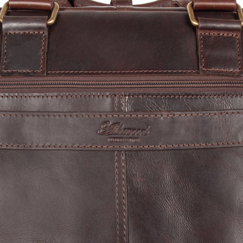 Деловая мужская сумка из натуральной винтажной кожи для ноутбука до 14" Ashwood коричневого цвета 95455 modnotak фото №9
