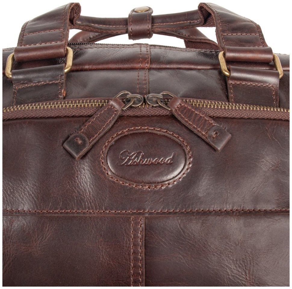 Деловая мужская сумка из натуральной винтажной кожи для ноутбука до 14" Ashwood коричневого цвета 95455 modnotak фото №10