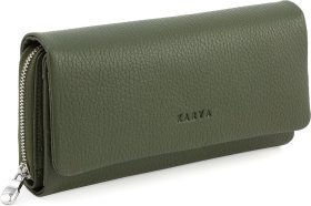 Великий жіночий гаманець із фактурної шкіри зеленого кольору з блоком під карти KARYA (55855)