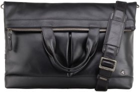 Чоловічі шкіряні сумки для ноутбука в чорному кольорі з ручками Visconti (45955)