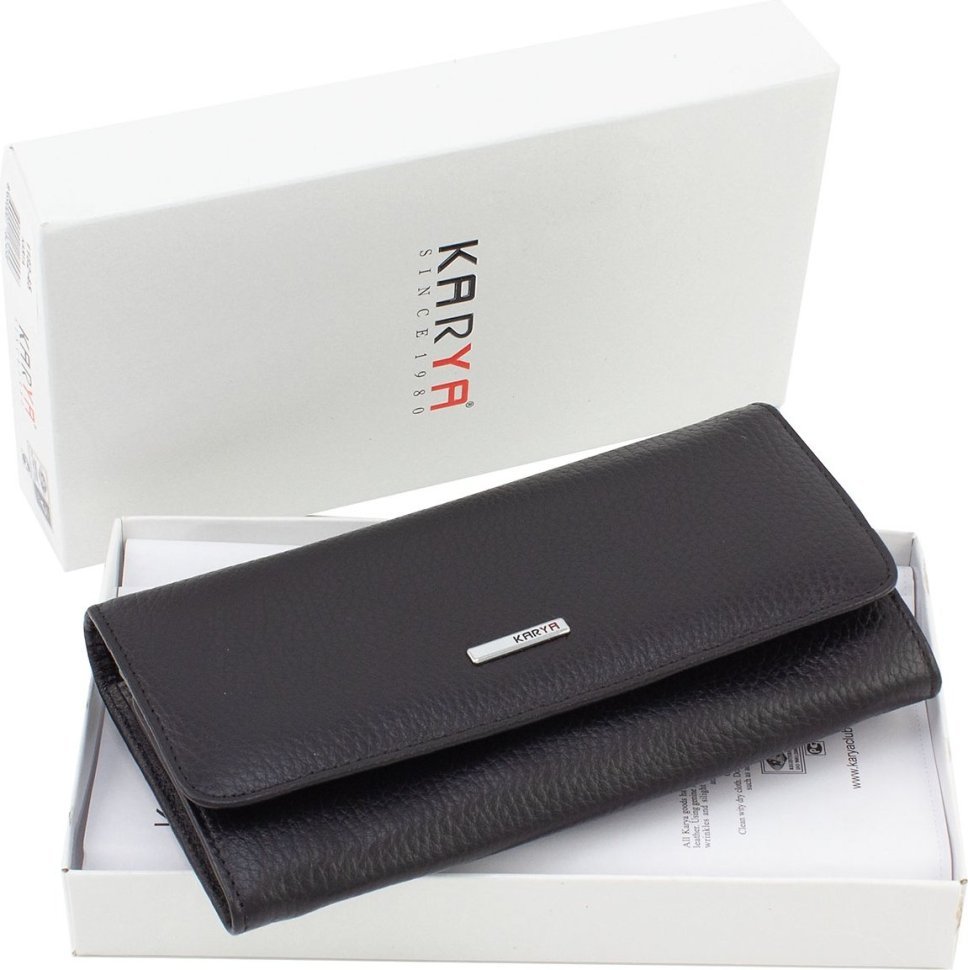 Чорний жіночий гаманець класичного дизайну з натуральної шкіри KARYA (55955)