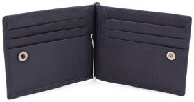 Синий кожаный зажим с монетницей на кнопке ST Leather (18864)