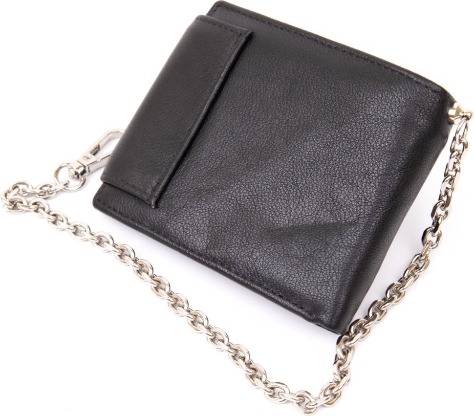 Универсальное черное портмоне из натуральной кожи на цепочке под купюры и карты Vintage (2420424)