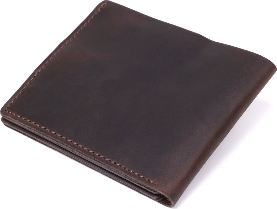 Шкіряне вінтажне портмоне для чоловіків у темно-коричневому кольорі Shvigel (2416454)