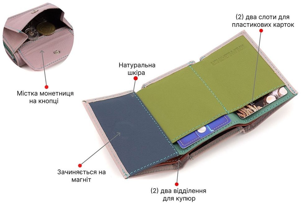 Мініатюрний жіночий гаманець із натуральної шкіри рожевого кольору ST Leather 1767255 фото №4 Мініатюрний жіночий гаманець із натуральної шкіри рожевого кольору ST Leather 1767255 modnotak фото №4