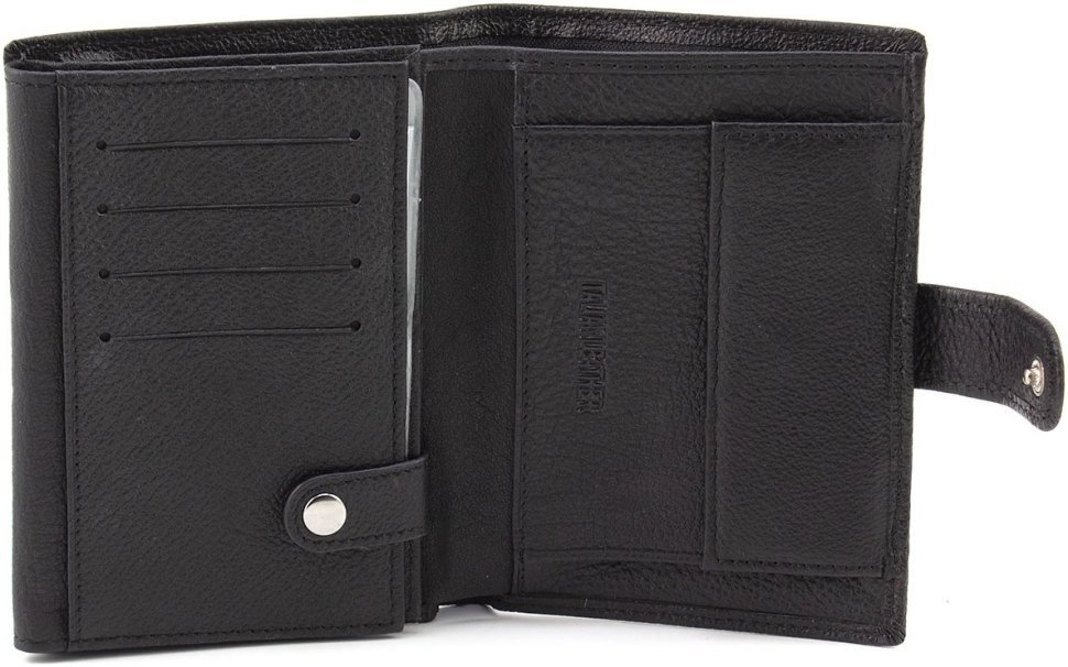 Чорне чоловіче вертикальне портмоне із натуральної шкіри з блоком під документи ST Leather 1767355