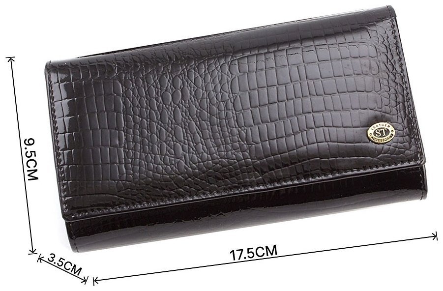 Черный лаковый кошелек с узором под рептилию ST Leather (16279) фото №3 Черный лаковый кошелек с узором под рептилию ST Leather (16279) modnotak фото №3