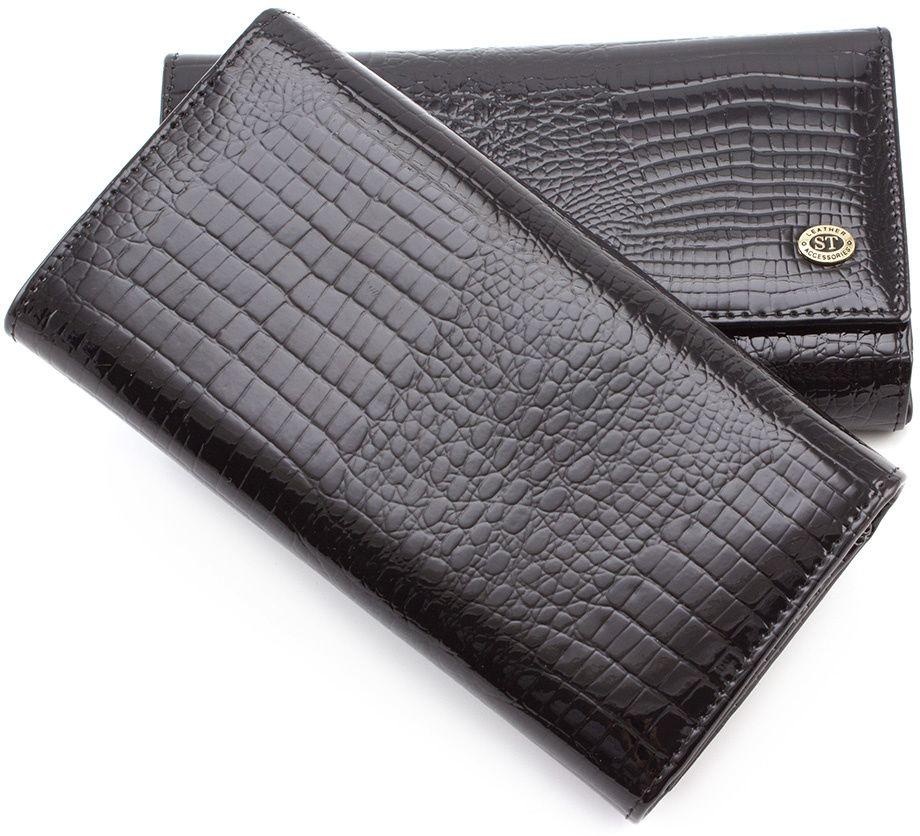 Чорний лаковий гаманець з візерунком під рептилію ST Leather (16279)