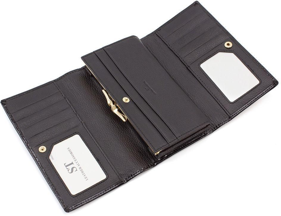 Черный лаковый кошелек с узором под рептилию ST Leather (16279)