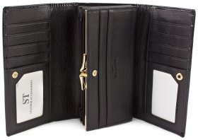 Чорний лаковий гаманець з візерунком під рептилію ST Leather (16279)