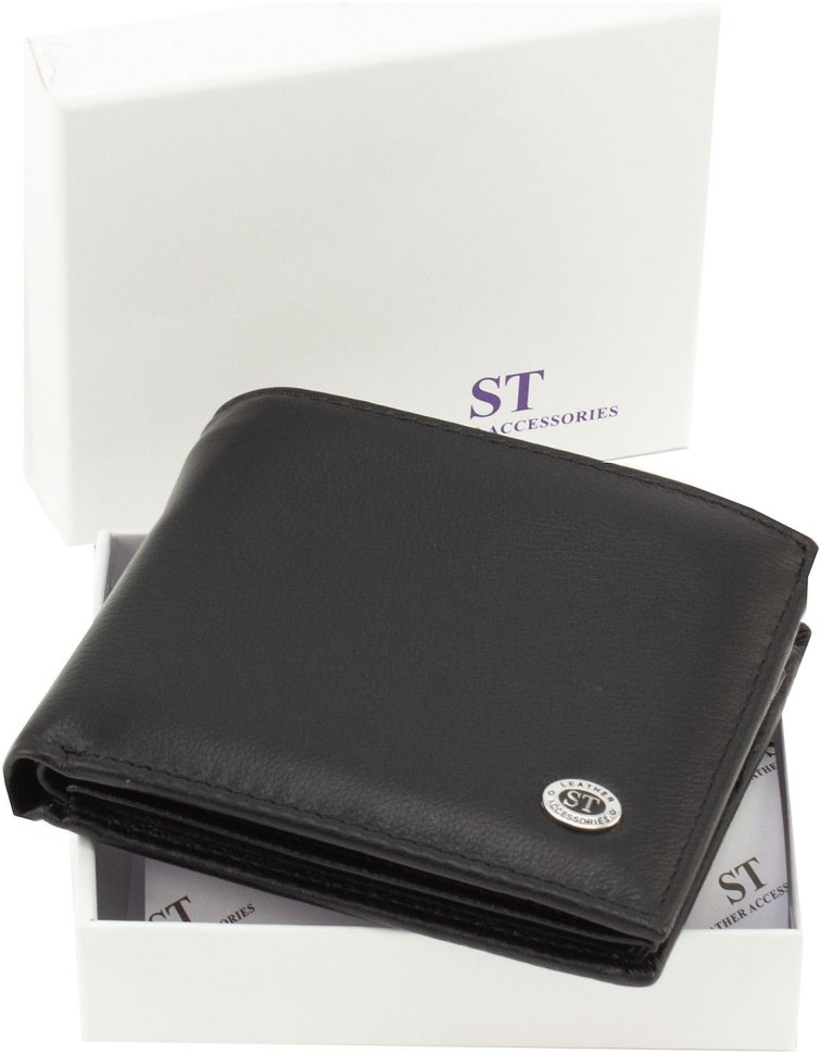 Мужское портмоне из натуральной кожи черного цвета на магните ST Leather 1767455