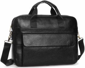 Чорна чоловіча шкіряна сумка-портфель для ноутбука та документів Tiding Bag 77555